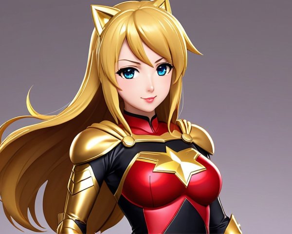 Confident Female Character in Red and Black Costume