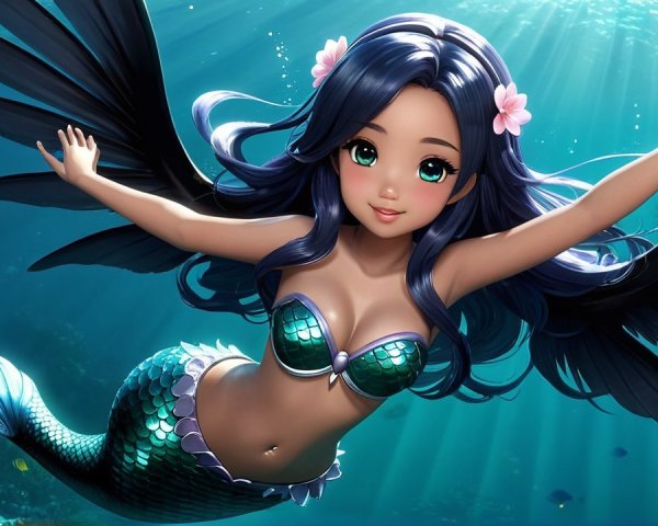 Vibrant Underwater Scene with Enchanting Mermaid