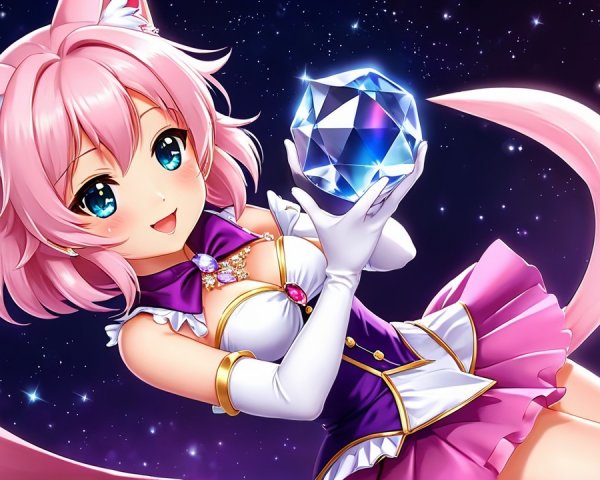 Vibrant anime character with pink hair and cat ears