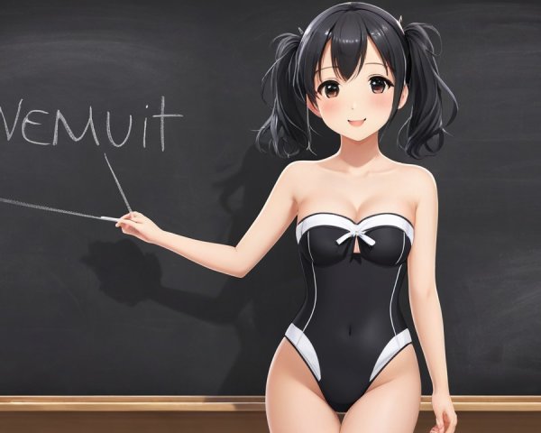 Anime Character in Swimsuit in Classroom Setting