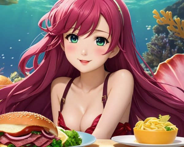 Cheerful Anime Character in Vibrant Underwater Scene