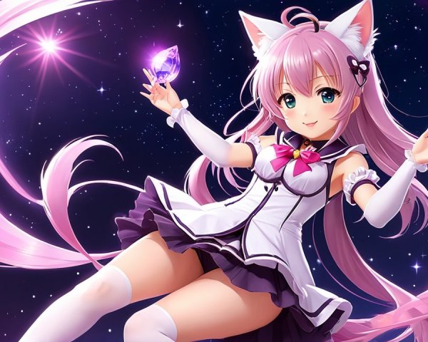 Charming anime character with pink hair and cat ears