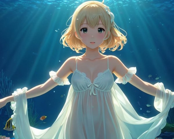 Underwater Scene of a Girl in Translucent Garment