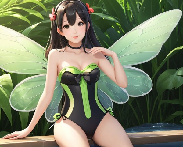 Whimsical Character by Tranquil Water with Butterfly Wings