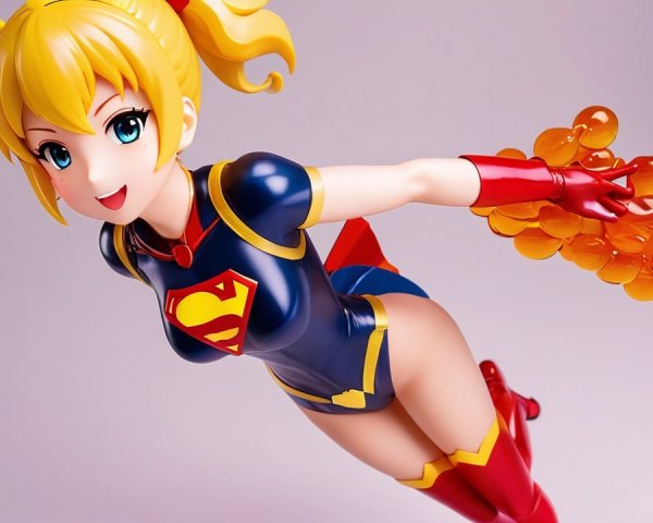 Superheroine Figure with Blonde Pigtails and Action Pose