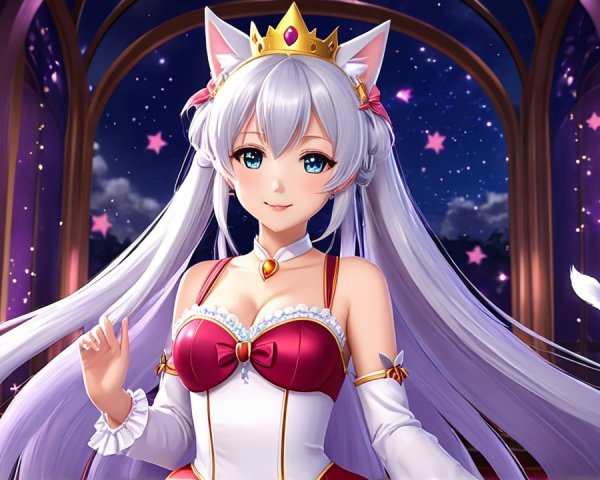 Elegant Character with Silver Hair and Cat Ears