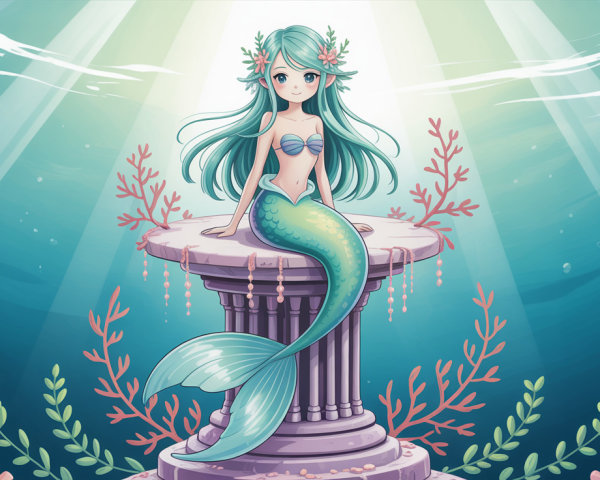 Cute mermaid illustration in an underwater setting