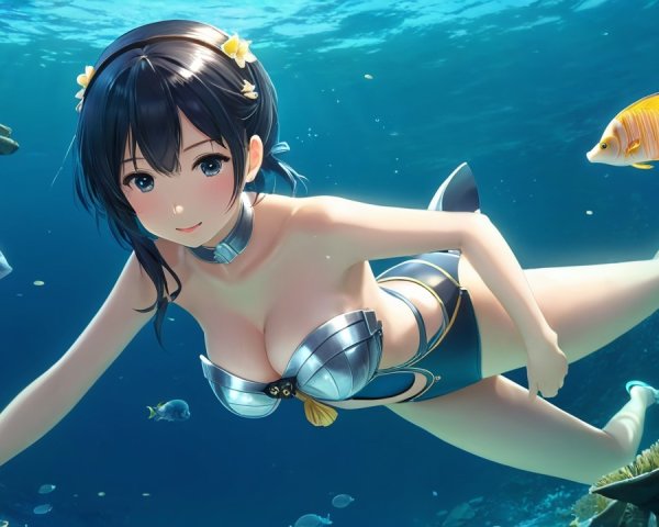 Animated Character Swimming in Vibrant Underwater Scene