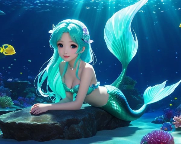 Vibrant Underwater Scene with Mermaid and Tropical Fish