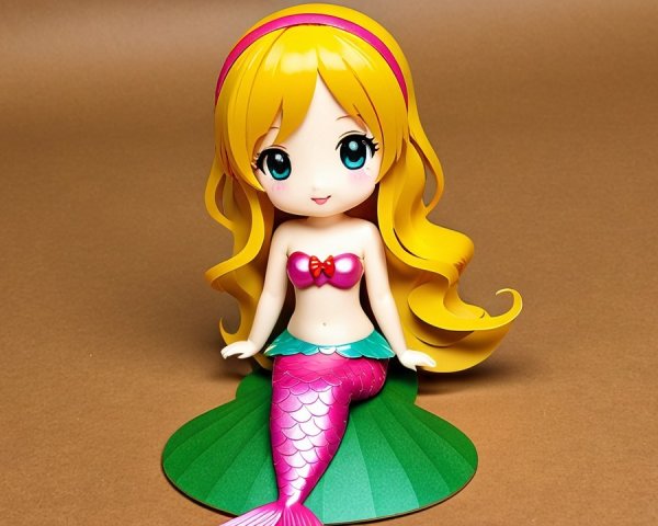 Stylized mermaid doll with vibrant colors and details