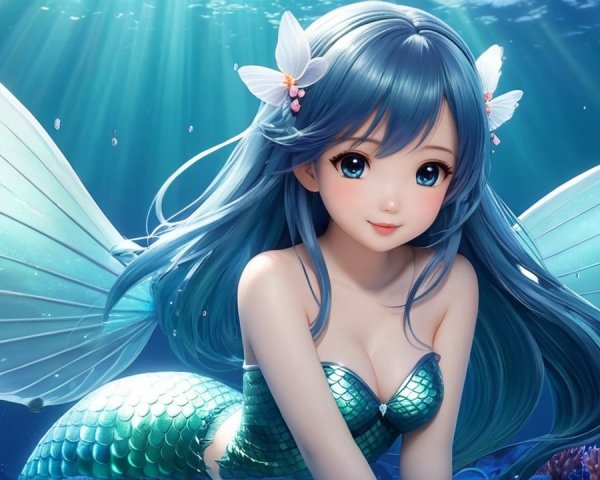 Underwater Scene with Mermaid and Vibrant Coral
