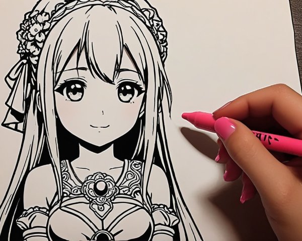 Illustrated Character with Floral Headpiece and Marker