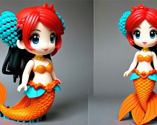 Vibrant Mermaid Figure with Red Hair and Coral Top