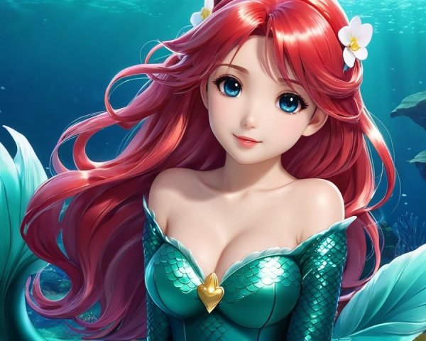 Underwater Scene with Young Mermaid and Coral Reef
