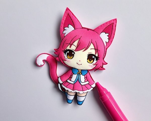 Animated character with pink hair and cat ears