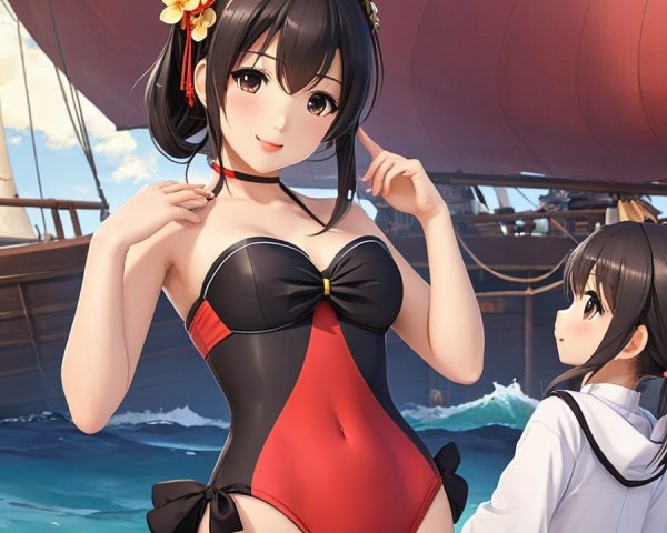 Vibrant Beach Scene with Animated Characters and Ship