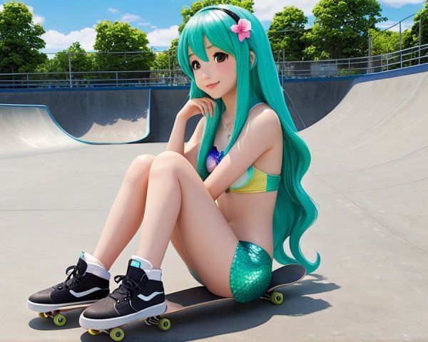 Vibrant Skatepark Scene with Colorful Character
