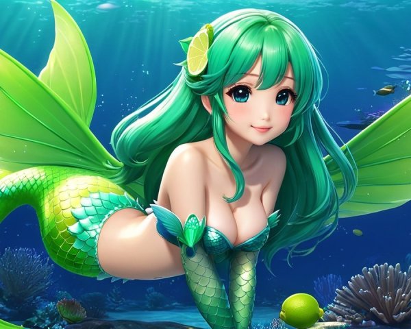 Vibrant Underwater Scene with Mermaid and Sea Life