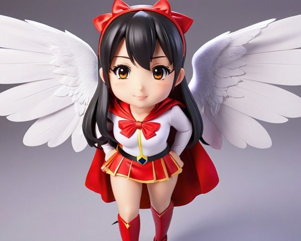 Anime character with fluffy wings and vibrant costume