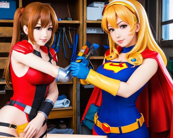 Women in Superhero Cosplay in Workshop Setting