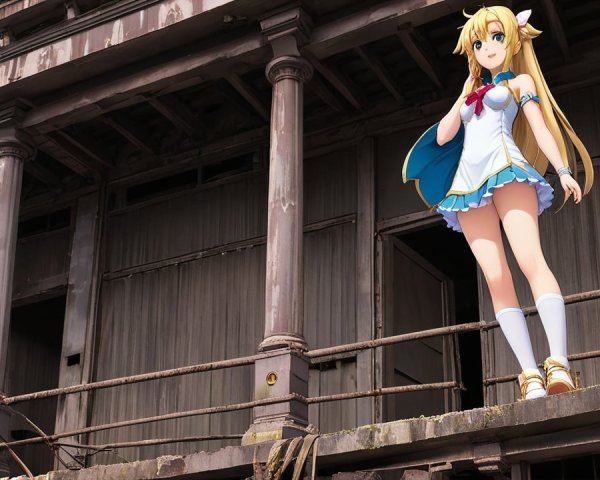 Anime Character on Balcony of Abandoned Building