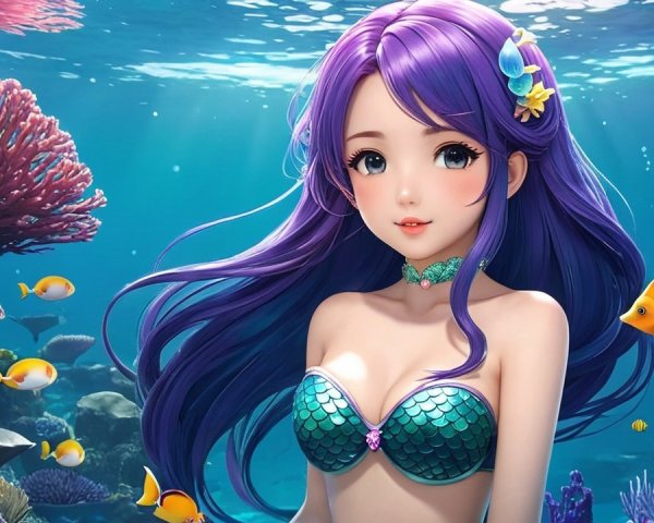 Vibrant Underwater Scene with Mermaid and Coral Reefs