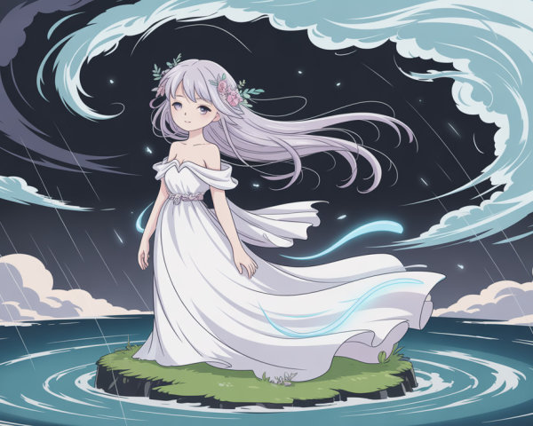 Anime Illustration of a Girl in a Pastel Gown