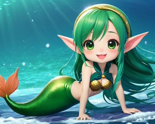 Enchanting Mermaid with Green Hair and Fish Tail