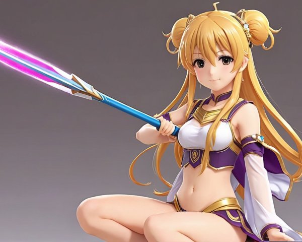 Vibrant Anime Character with Twin Tails and Spear