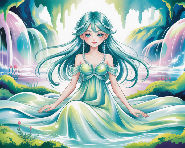 Anime Style Nymph Illustration in Whimsical Landscape