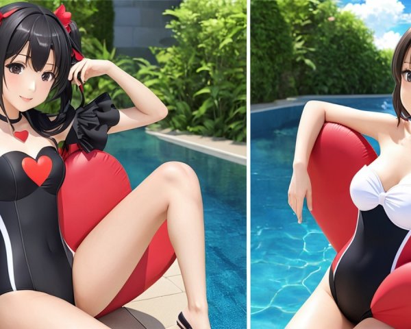 Animated Characters by Pool in Stylish Swimsuits