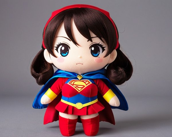 Plush Superheroine Doll with Red and Blue Costume