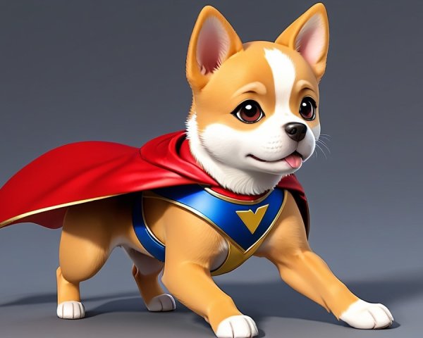 Playful Cartoon Corgi in Superhero Costume