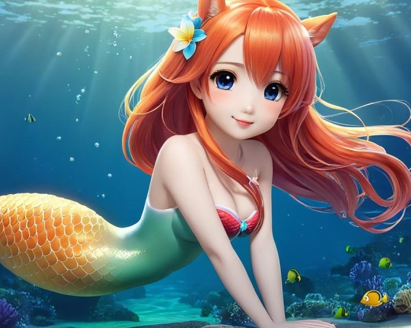 Vibrant Underwater Scene with Colorful Mermaid