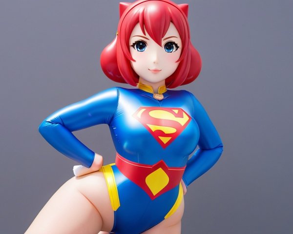 Anime-style superhero character with vibrant red hair
