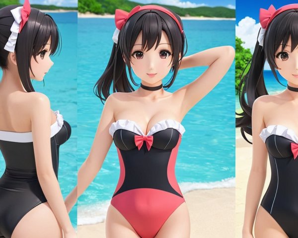 Stylized Character in Swimsuit by Tropical Beach