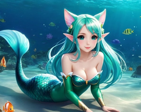 Vibrant Underwater Scene with a Mermaid and Coral