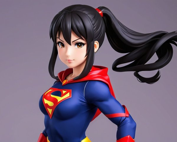 Dynamic Female Superhero in Blue and Red Costume