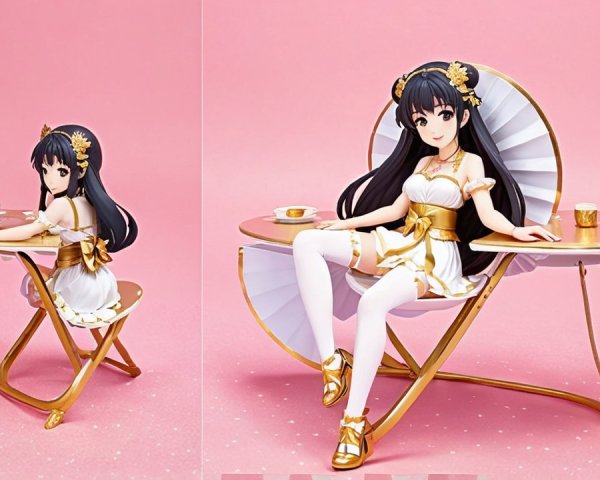 Anime-Style Figurine of Girl at Elegant Table