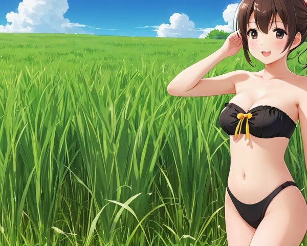 Cheerful Animated Girl in a Lush Green Field
