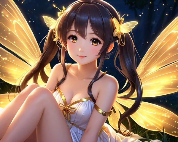 Whimsical Fairy in Enchanted Forest with Glowing Wings