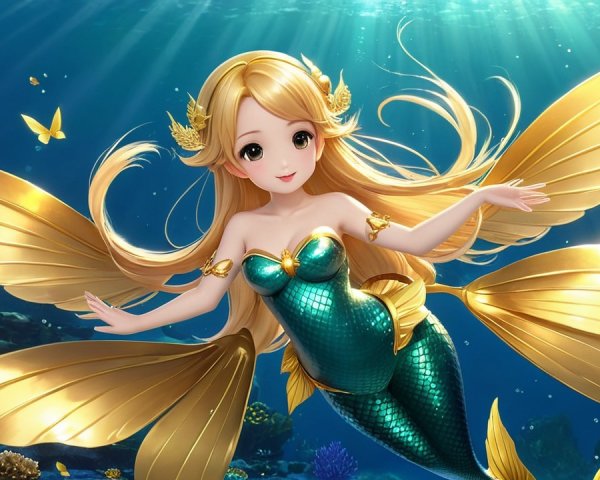Ethereal Mermaid in Vibrant Underwater World
