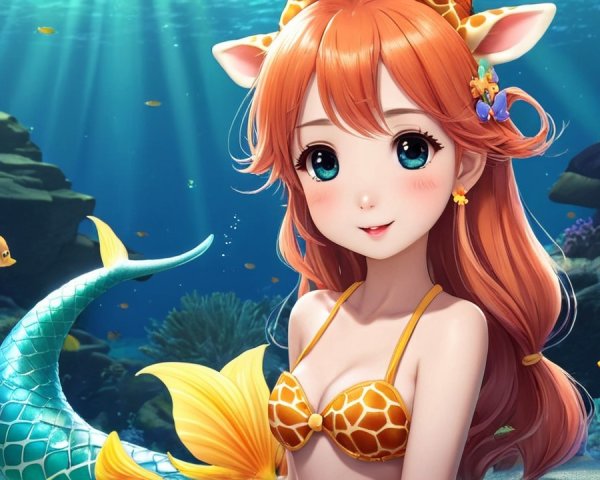 Cheerful Mermaid with Colorful Tail Underwater Scene
