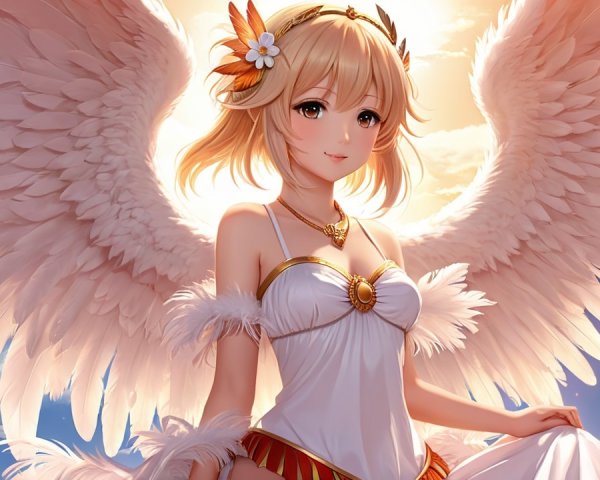 Serene Angelic Figure with Golden Hair and Wings