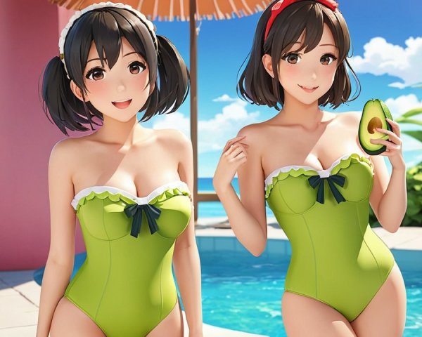 Animated Characters by a Blue Pool in Summer Vibe