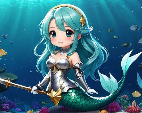 Anime-style mermaid in vibrant underwater scene