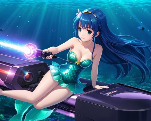 Futuristic Underwater Scene with Mermaid and Aquatic Vehicle