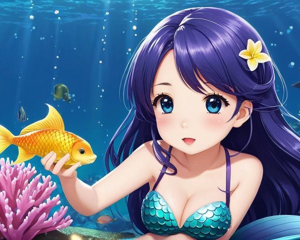Vibrant Underwater Scene with Mermaid and Coral Reefs