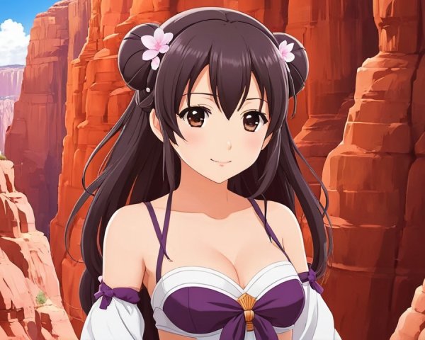 Young woman in vibrant canyon with red rock formations