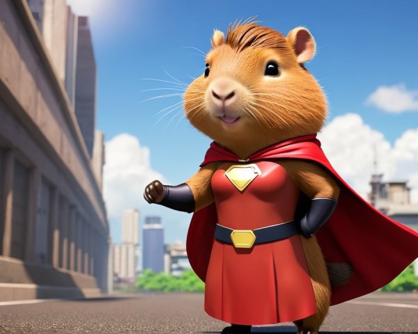 Animated Superhero Hamster in Urban Setting